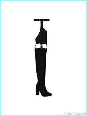 Faux Suede Over The Knee Thigh High Boots Chunky Heel Belted